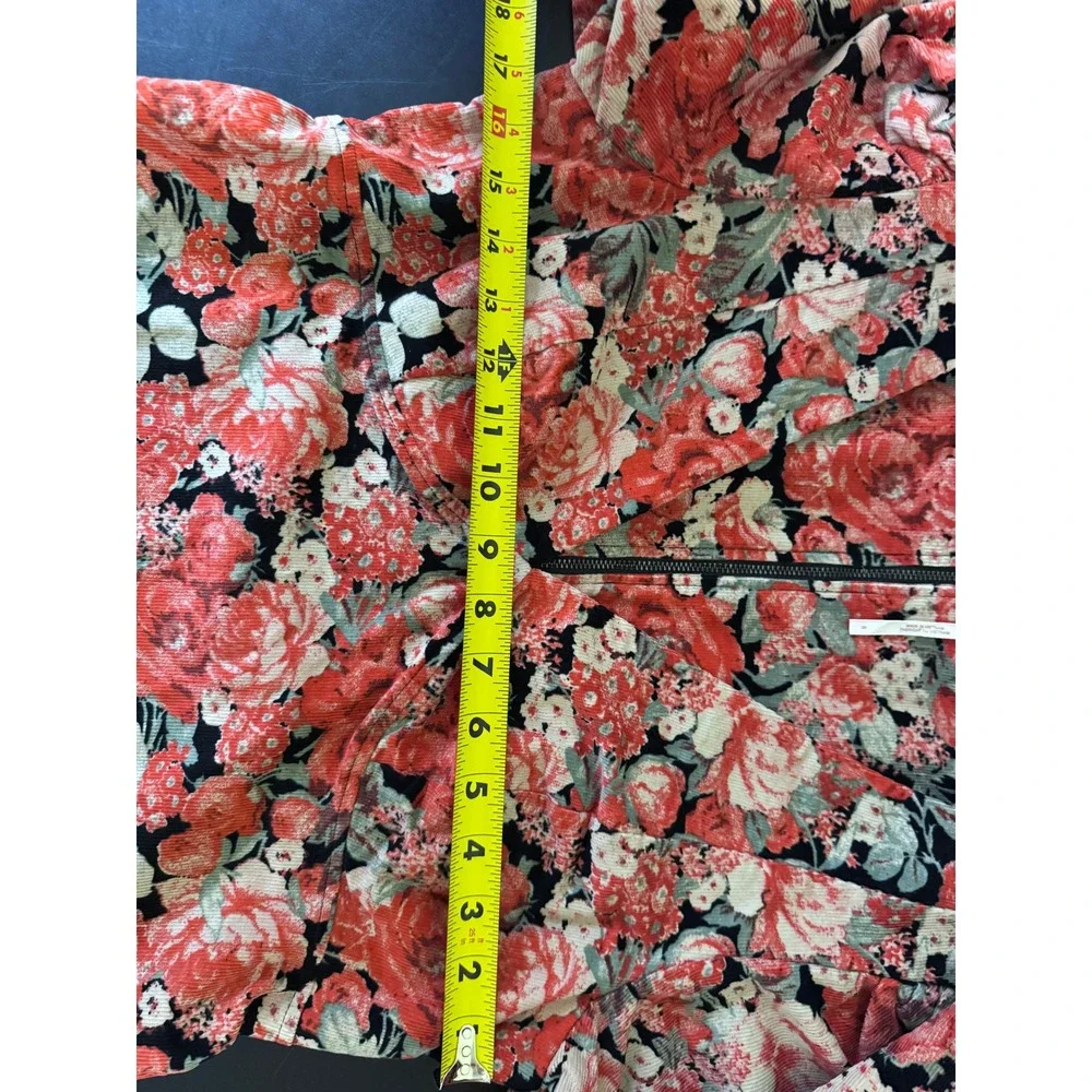 Free People Floral Corduroy Mini Dress Long Sleeve Puff Shoulder Size 8